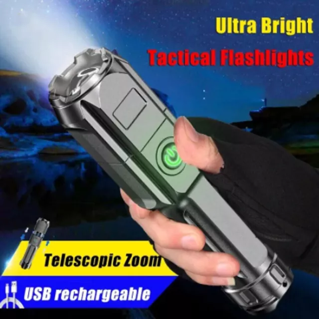 1000000 Lumens Super-Bright LED Tactical Flashlight Rechargeable COB Work Light