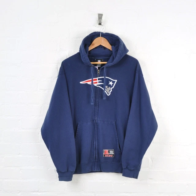 Felpa con cappuccio vintage NFL New England Patriots cerniera intera blu navy grande