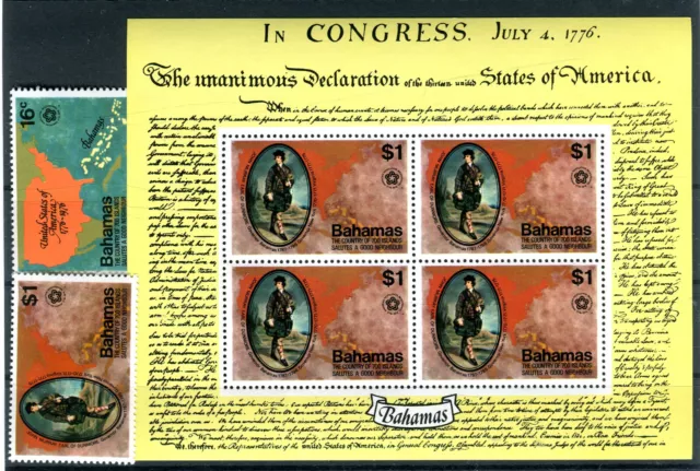 Briefmarken Bahamas 1976 Nr: 396 - 397 ** Bl: 16 200 Jahre Unabhängigkeit BR066