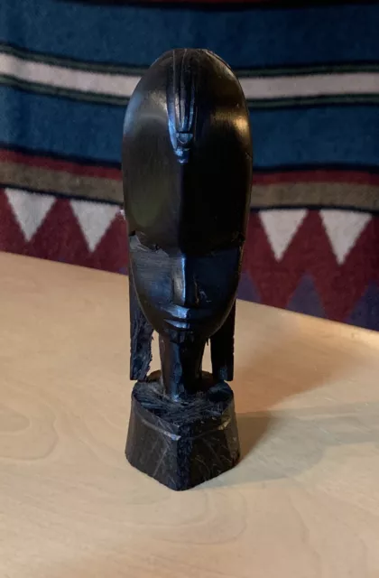 Vintage African Hand Carved Ebony Wood Tribal Art Sculpture Head Bust Tanzania