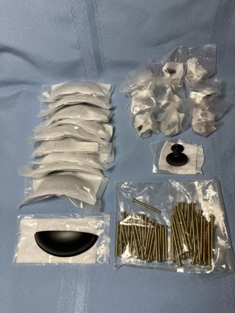 NEW Qboso Cabinet Knobs & Center Cup Cabinet Pulls- Plus Screws 20 Pc Black 3"