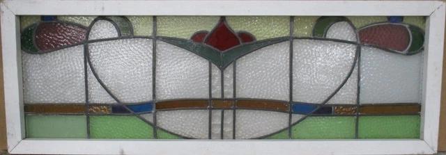 OLD ENGLISH LEADED STAINED GLASS WINDOW TRANSOM Abstract Floral 45" x 16"