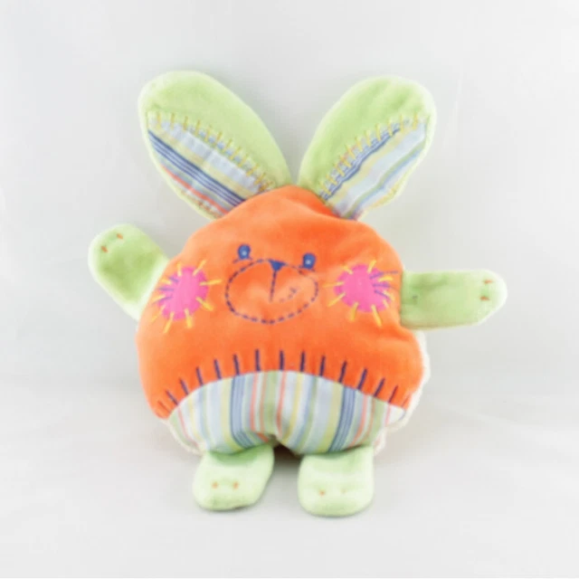 Doudou semi plat rond lapin orange vert jaune TAKINOU - 15234