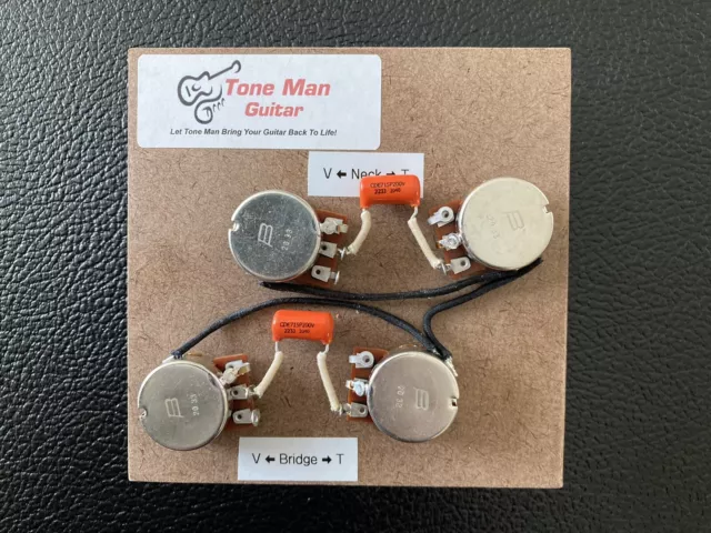 Prewired Upgrade Wiring Kit Gibson Les Paul Long Shaft Pots Orange Drop Caps