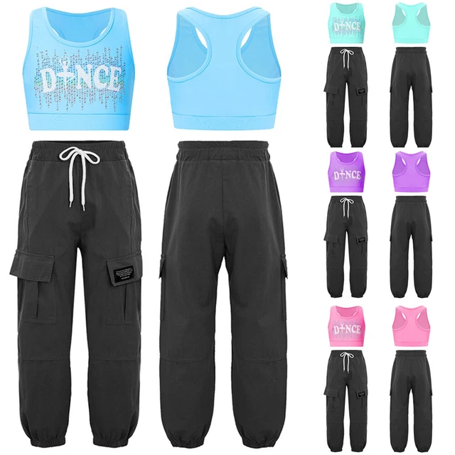 Kids Elastic Waistband Clothing Set Sleeveless Girls 4 Pockets Pants Top Crop