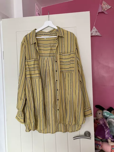 Ladies Next Size 20 Mustard Yellow With Blue Stripe Blouse