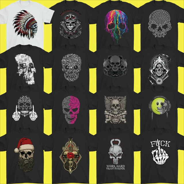 SKULL T-SHIRT Mens Biker Gothic Tattoo Motorcycle Motorbike Tee Birthday