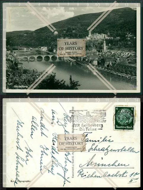 Orig. Foto AK Heidelberg Neckar Ansicht mit Brücken uvm.  Luftbild Sonderstemp