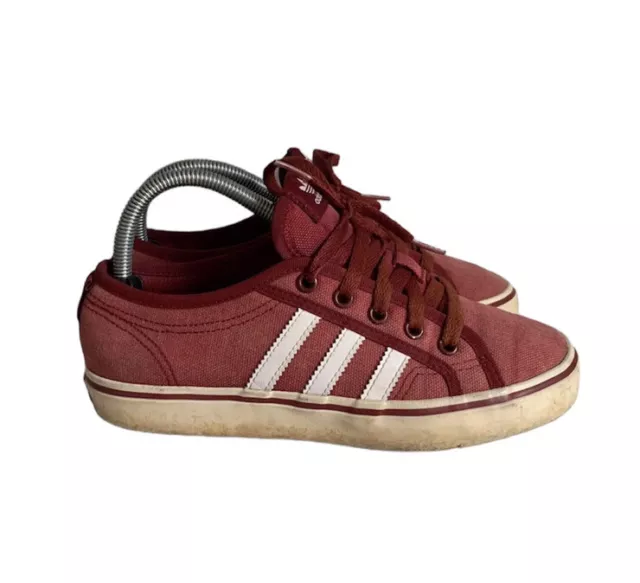 Adidas Nizza Maroon Red Canvas White Striped Low Top Trainers Trefoil - UK 5