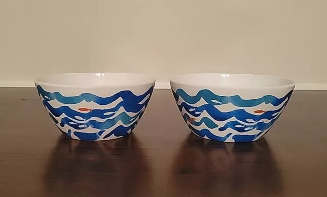 Celebrate Summer Together Waves Fish Melamine Bowls 6" Set Of 2