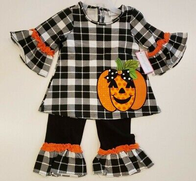 EMILY ROSE Girl's Black Orange Pumpkin Halloween Dress Size 4 Shirt Set