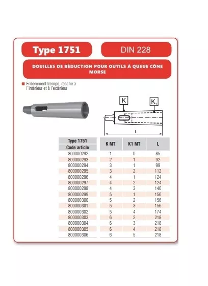 Douille de réduction Cone Morse N5 à 3 CM5-3  1751-5-3 (Tour Fraiseuse) 2