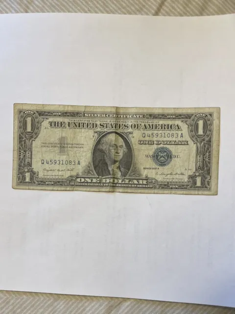 1957b silver certificate dollar bill blue seal
