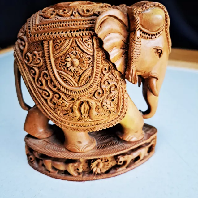 Beautiful Rare Indian Culture Wooden Elephant Statue Hand Carved Sculpture