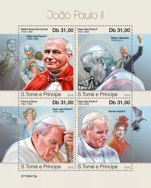 Sao Tome & Principe 2019 MNH Pope John Paul II Stamps Mandela Religion 4v M/S