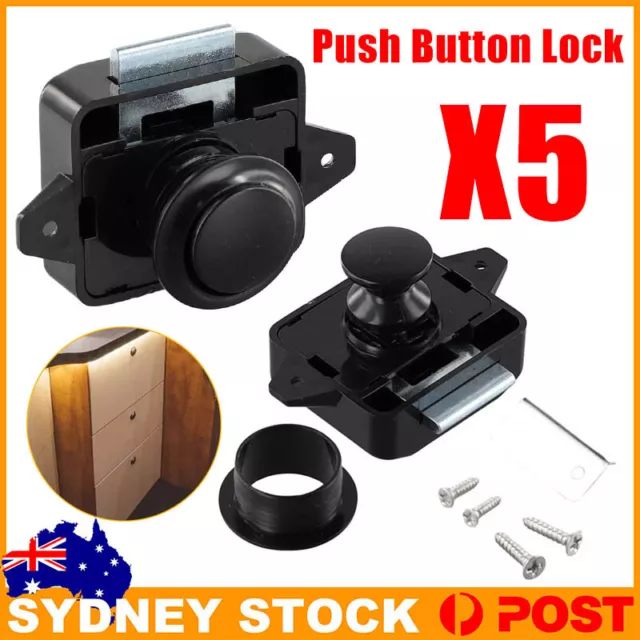 5x Push Button Latch Knob Catch Lock For RV Drawer Cupboard Door Caravan Cabinet