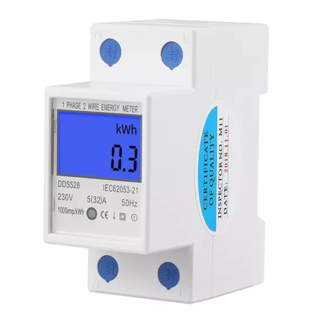 Compteur d'énergie monophasé LCD KWh mètre DIN rails à chapeau 5-32A 230V 50Hz DDS528 3