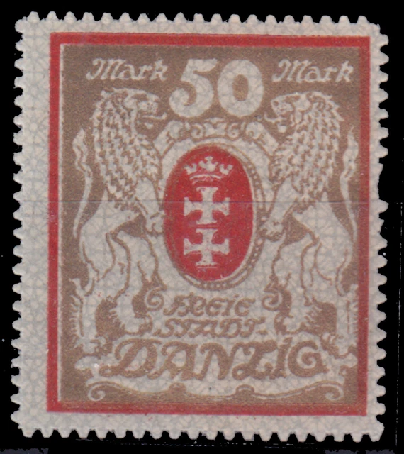 Danzig 100 X a ** 50 M rot/gold mit WZ 2 X, Durchstichmangel gepr. Soecknick BPP