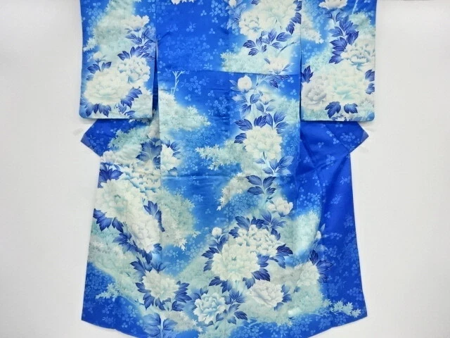 41104# Japanese Kimono / Antique Kimono / Embroidery / Peony & Maple Leaves
