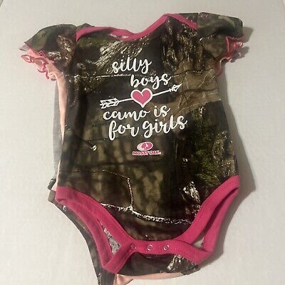 Mossy Oak Baby Girls' Cutie Creepers Bodysuits 3 Pack Size 24 Months