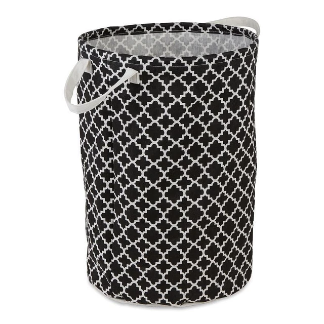 PE-Coated Cotton Polyester Laundry Hamper Lattice Black Round 13.5x13.5x20