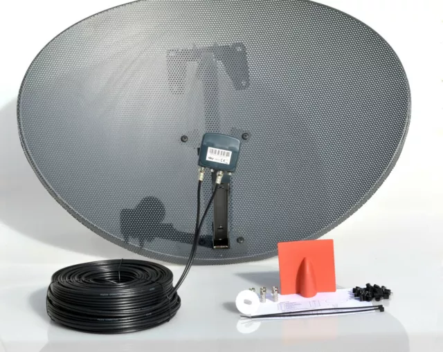 80cm zone 2 satellite dish & quad lnb + 30m twin black  kit For Freesat / Sky