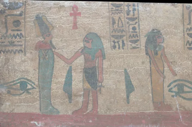 SELTENE ALTE ÄGYPTISCHE ANTIKE OSIRIS UND Nefertari Holz Stella (Ägypten... 3