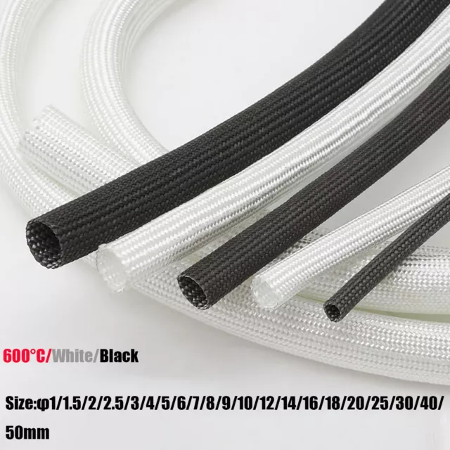 White/Black 600°C HIGH TEMP Fiberglass Sleeving Wire Cable Insulation Tube