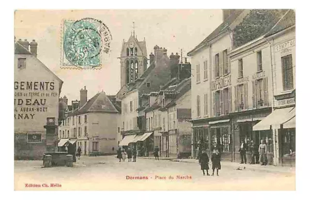 51 - Dormans - Place du Marche - Animee - Obliteration ronde de 1905 - CPA - Voi