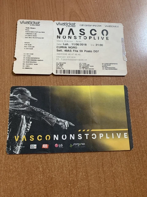 VASCO ROSSI BIGLIETTI CONCERTO VINTAGE 2018 no cd no lo lp
