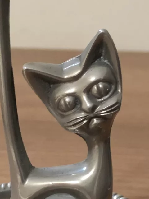 Vintage Seba England Cat Ring Holder With Trinket Dish Silver Plate Long Tail