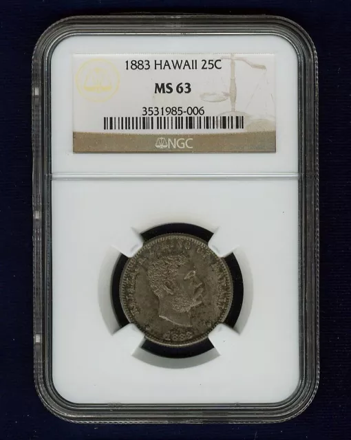 Hawaii Kalakaua I 1883 Quarter-Dollar / 25 Cents Uncirculated Certified Ngc Ms63