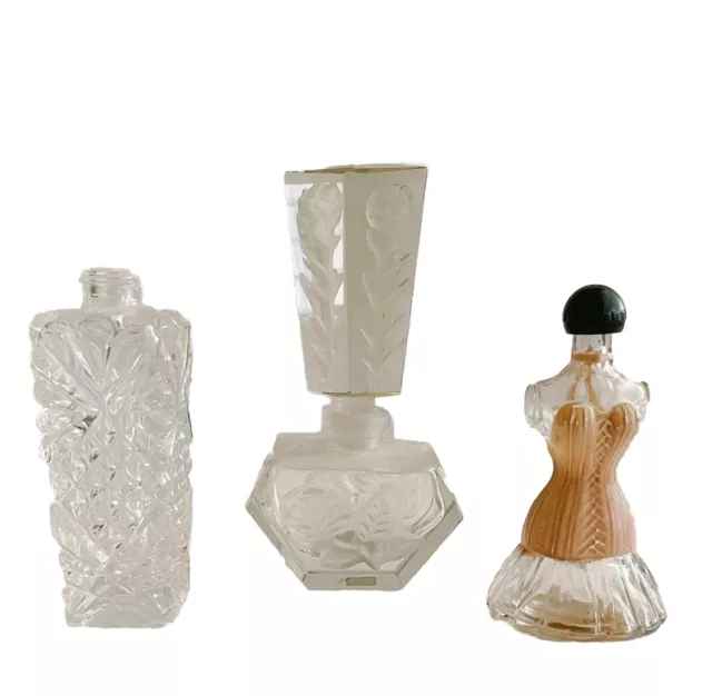 Vintage perfume bottles clear crystal & frosted glass scent container Grannycore