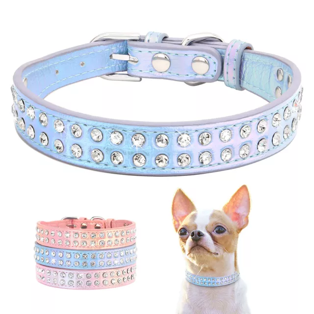 Soft Leather Small Dog Pet Collar Bling Rhinestone Puppy Cat Necklace Adjustable