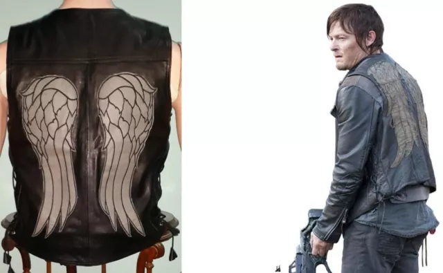 The Walking Dead Governor - Daryl Dixon Angel Wings Biker Leather Vest Jacket