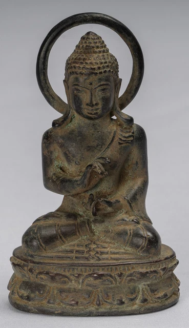 Antique Indonesian Style Seated Bronze Javanese Teaching Buddha - 16cm/6"