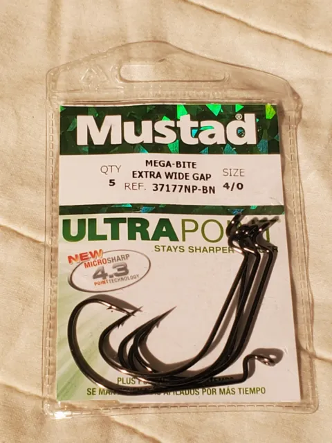MUSTAD ULTRA POINT Mega Bite Extra Wide Gap Offset Soft Worm Hook 1/0 5ct  37177 $5.98 - PicClick