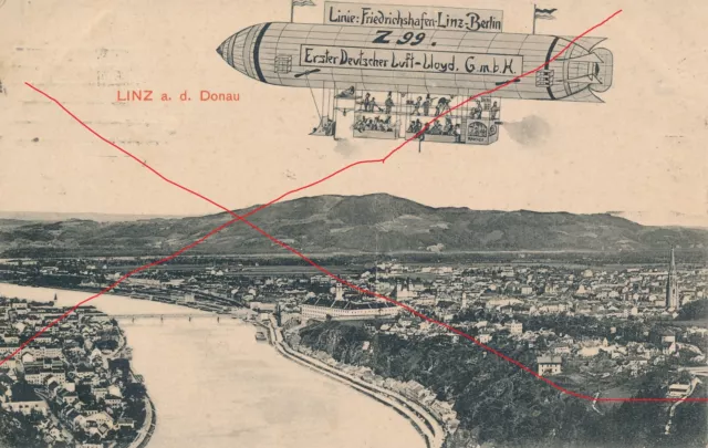 Nr.1 AK Linz a.d.Donau mit Zeppelin Z99 Zukunft OÖ Oberösterreich