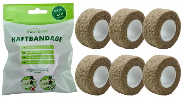 6er Set Selbsthaftende Bandage Fingerverband 2,5 cm x 4,5 m Beige (MHD 2/2024)