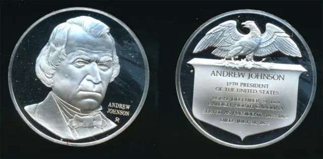 USA: Andrew Johnson 40g 925 Silver Proof Medal, White House Historical Assn Made