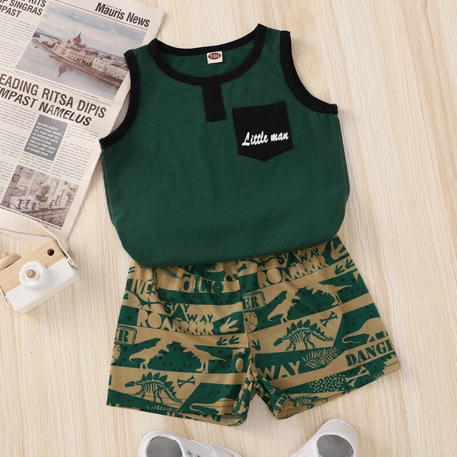 Set tuta bambini bambini bambini bambini top dinosauri + pantaloni abiti vestiti neonati