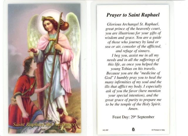 PRAYER TO SAINT Raphael the Archangel - Laminated Holy Card RAL £1.37 ...