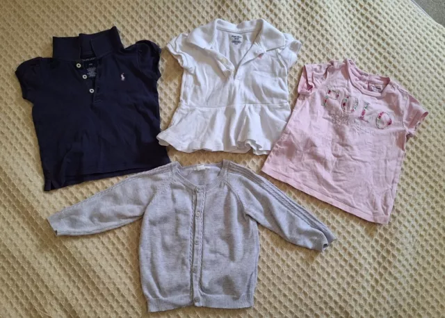 Ralph Lauren & Pure baby Girls Sz 6- 12 Months Shirt Cardigan Bundle Lot 3 Tops