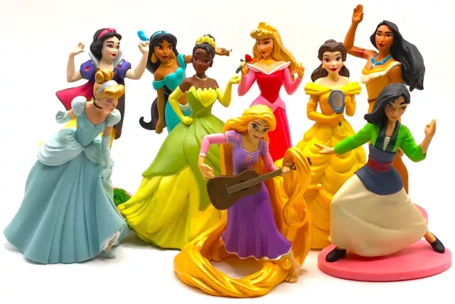 DISNEY PRINCESS 9 Figure Play Set PVC TOY BELLE Rapunzel JASMINE Mulan TIANA!