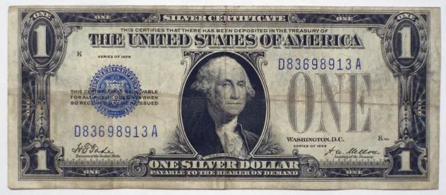 1928 $1 Silver Certificate Banknote Funny Back