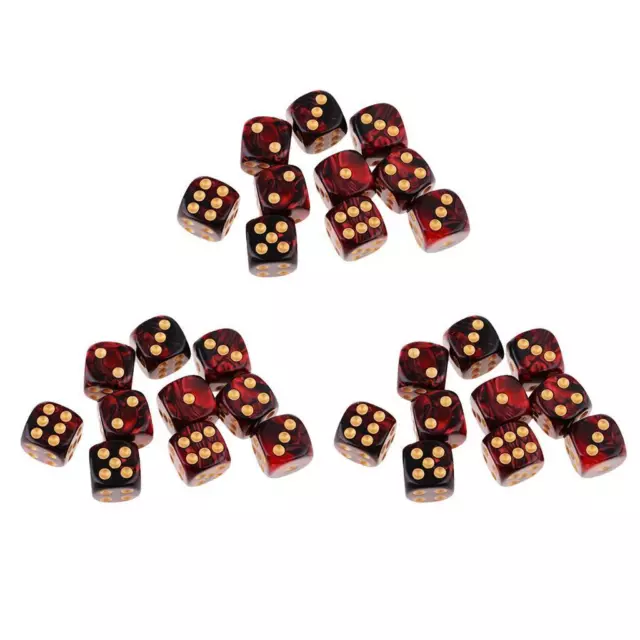 30x Game  Set D6 16 Mm 6 Translucent Red And Black Sides With