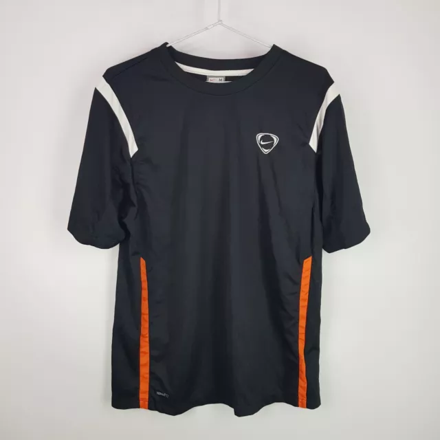 Nike Fit Shirt Mens M Black Orange DriFit Embroidered Logo Soccer Training Sport
