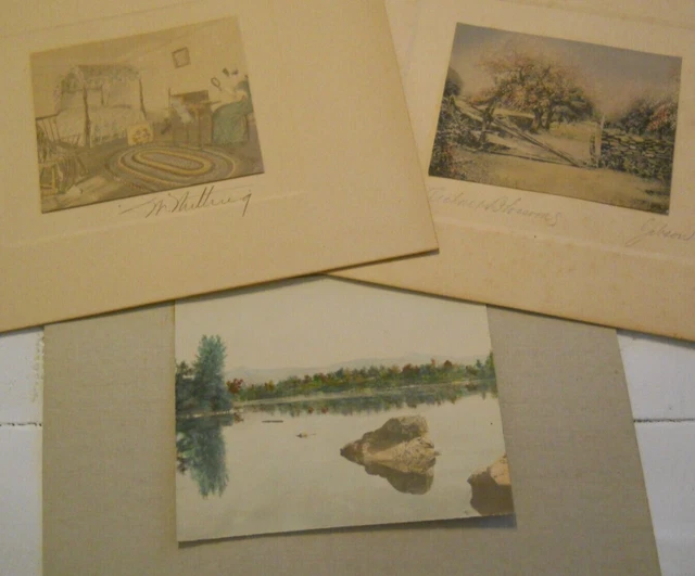 Lot of 3 Vintage Matted Tipped In Small Tinted Prints Photos Nutting Gibson 