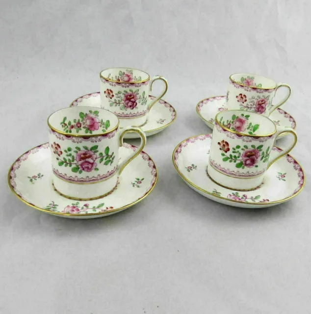4 Crown Staffordshire A5782 Pink Rose Demitasse Cups & Saucers England
