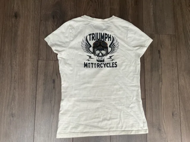 Genuine Original Triumph Motorcycle Ladies Cream T-shirt Size Medium 10 - 12 VGC